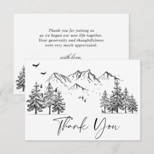 Hand Drawn Mountains Forest Wedding Bedankkaart