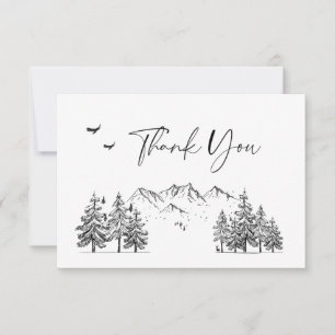 Hand Drawn Mountains Forest Wedding Bedankkaart