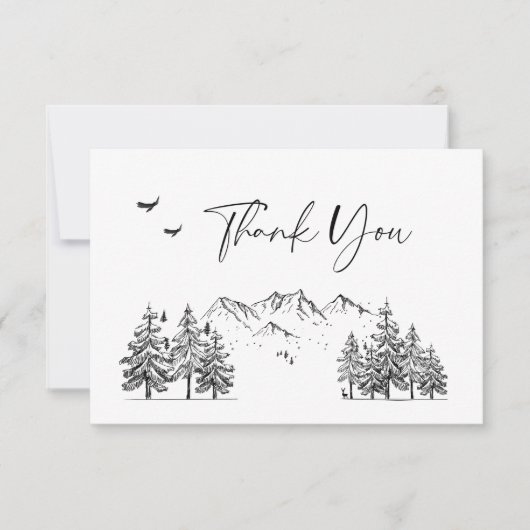 Hand Drawn Mountains Forest Wedding Bedankkaart (Voorkant)