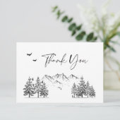Hand Drawn Mountains Forest Wedding Bedankkaart (Staand voorkant)