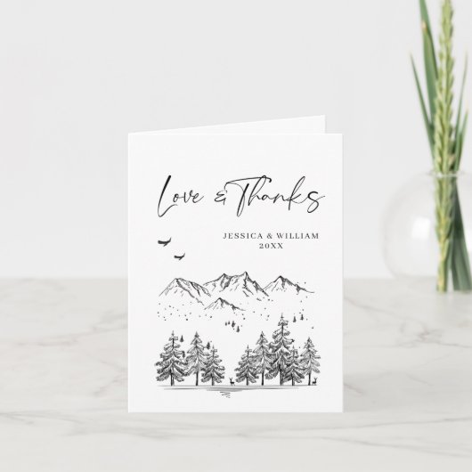 Hand Drawn Mountains Forest Wedding Bedankkaart (Voorkant)