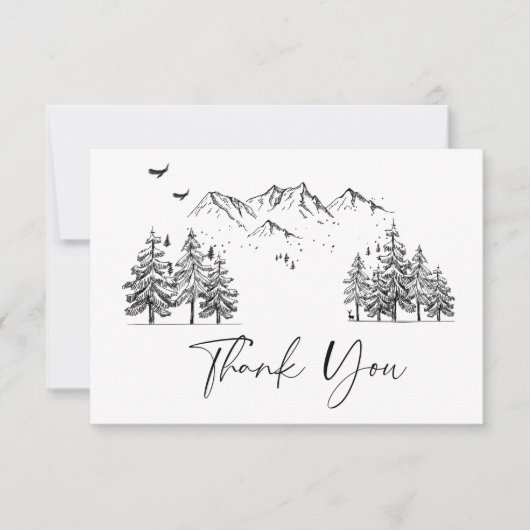 Hand Drawn Mountains Forest Wedding Bedankkaart (Voorkant)