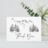Hand Drawn Mountains Forest Wedding Bedankkaart (Staand voorkant)