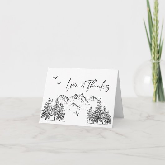 Hand Drawn Mountains Forest Wedding Bedankkaart (Voorkant)