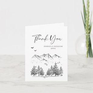 Hand Drawn Mountains Forest Wedding Bedankkaart