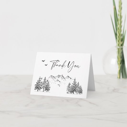 Hand Drawn Mountains Forest Wedding Bedankkaart (Voorkant)