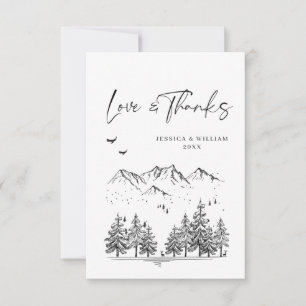 Hand Drawn Mountains Forest Wedding Bedankkaart