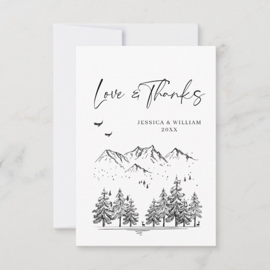 Hand Drawn Mountains Forest Wedding Bedankkaart (Voorkant)