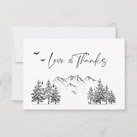 Hand Drawn Mountains Forest Wedding Bedankkaart (Voorkant)