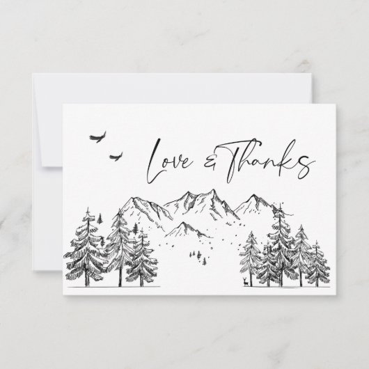 Hand Drawn Mountains Forest Wedding Bedankkaart (Voorkant)