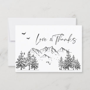 Hand Drawn Mountains Forest Wedding Bedankkaart