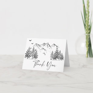 Hand Drawn Mountains Forest Wedding Bedankkaart