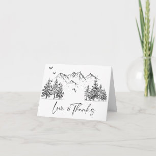 Hand Drawn Mountains Forest Wedding Bedankkaart