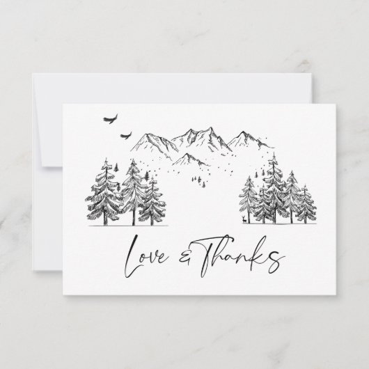 Hand Drawn Mountains Forest Wedding Bedankkaart (Voorkant)