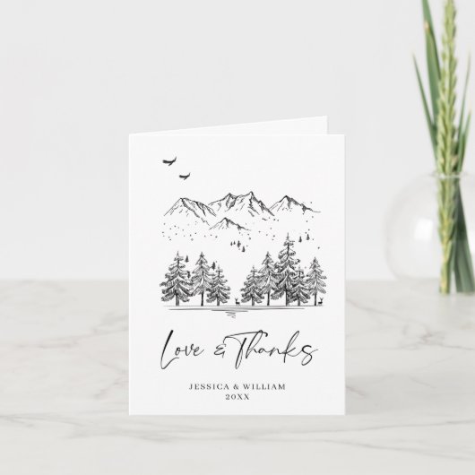 Hand Drawn Mountains Forest Wedding Bedankkaart (Voorkant)