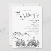 Hand Drawn Mountains Forest Wedding Kaart (Voorkant)