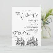 Hand Drawn Mountains Forest Wedding Kaart (Staand voorkant)