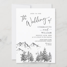 Hand Drawn Mountains Forest Wedding Kaart
