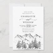 Hand Drawn Mountains Forest Wedding Kaart (Voorkant)