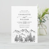 Hand Drawn Mountains Forest Wedding Kaart (Staand voorkant)