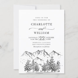 Hand Drawn Mountains Forest Wedding Kaart
