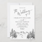 Hand Drawn Mountains Forest Wedding Kaart (Voorkant)