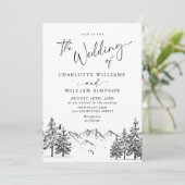 Hand Drawn Mountains Forest Wedding Kaart (Staand voorkant)