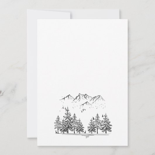 Hand Drawn Mountains Forest Wedding Kaart (Achterkant)