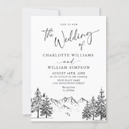 Hand Drawn Mountains Forest Wedding Kaart