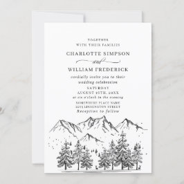 Hand Drawn Mountains Forest Wedding Kaart