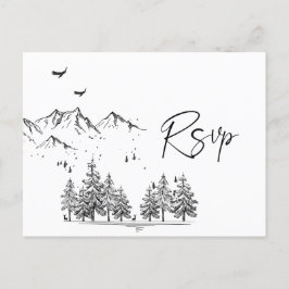 Hand Drawn Mountains Forest Wedding RSVP Briefkaart