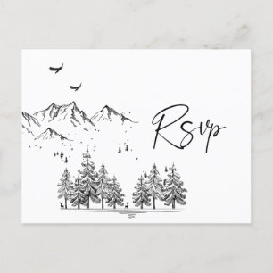 Hand Drawn Mountains Forest Wedding RSVP Briefkaart
