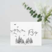 Hand Drawn Mountains Forest Wedding RSVP Briefkaart (Staand voorkant)