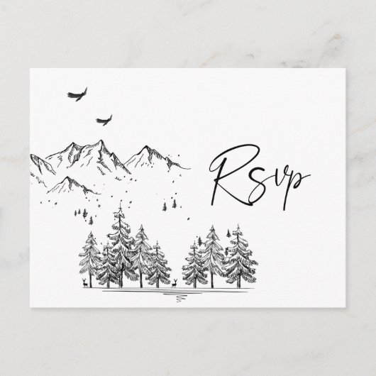 Hand Drawn Mountains Forest Wedding RSVP Briefkaart (Voorkant)
