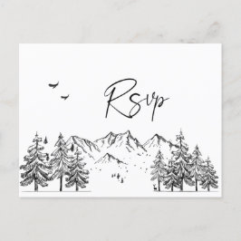 Hand Drawn Mountains Forest Wedding RSVP Briefkaart