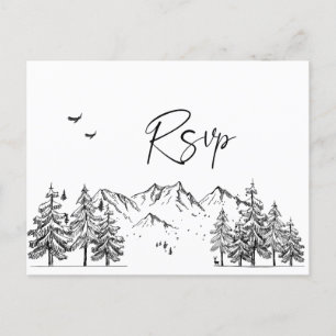 Hand Drawn Mountains Forest Wedding RSVP Briefkaart