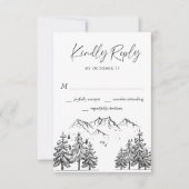 Hand Drawn Mountains Forest Wedding RSVP Kaartje (Voorkant)