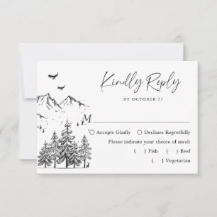 Hand Drawn Mountains Forest Wedding RSVP Kaartje