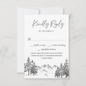 Hand Drawn Mountains Forest Wedding RSVP Kaartje (Voorkant)