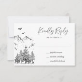 Hand Drawn Mountains Forest Wedding RSVP Kaartje (Voorkant)