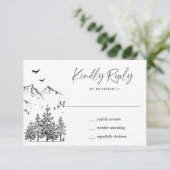 Hand Drawn Mountains Forest Wedding RSVP Kaartje (Staand voorkant)