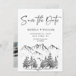 Hand Drawn Mountains Forest Wedding Save The Date