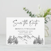 Hand Drawn Mountains Forest Wedding Save The Date (Staand voorkant)