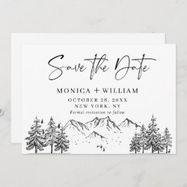 Hand Drawn Mountains Forest Wedding Save The Date