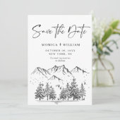 Hand Drawn Mountains Forest Wedding Save The Date (Staand voorkant)