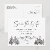 Hand Drawn Mountains Forest Wedding Save the Date Aankondigingskaart (Voorkant / Achterkant)