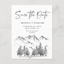 Hand Drawn Mountains Forest Wedding Save the Date