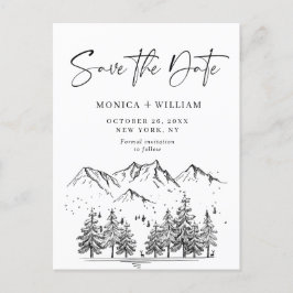 Hand Drawn Mountains Forest Wedding Save the Date Aankondigingskaart