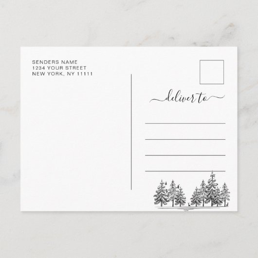 Hand Drawn Mountains Forest Wedding Save the Date Aankondigingskaart (Achterkant)