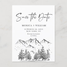 Hand Drawn Mountains Forest Wedding Save the Date